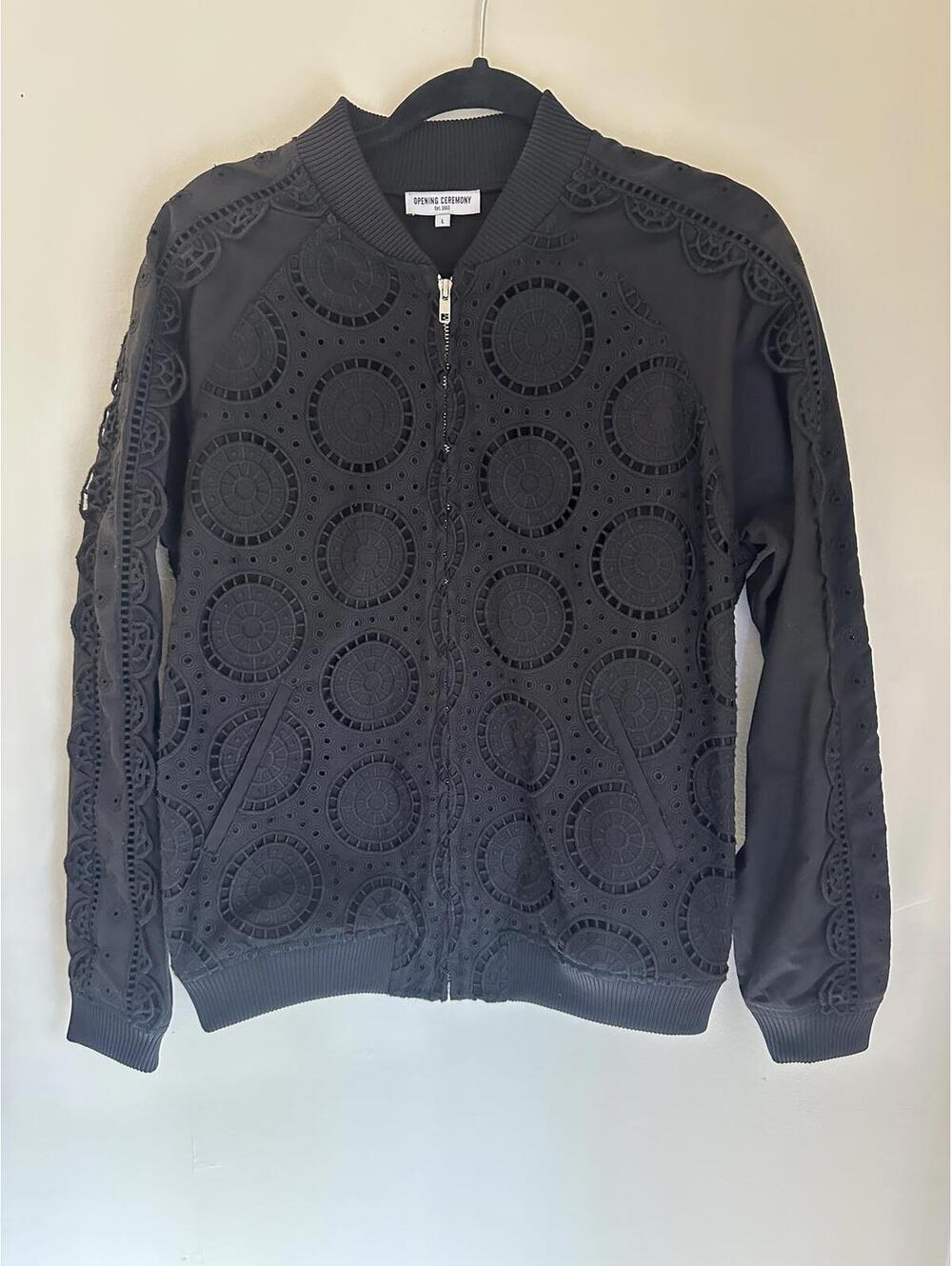 Opening Ceremony Anglaise Broderie Lace Black Bomber Jacket 100% Cotton Sz Large